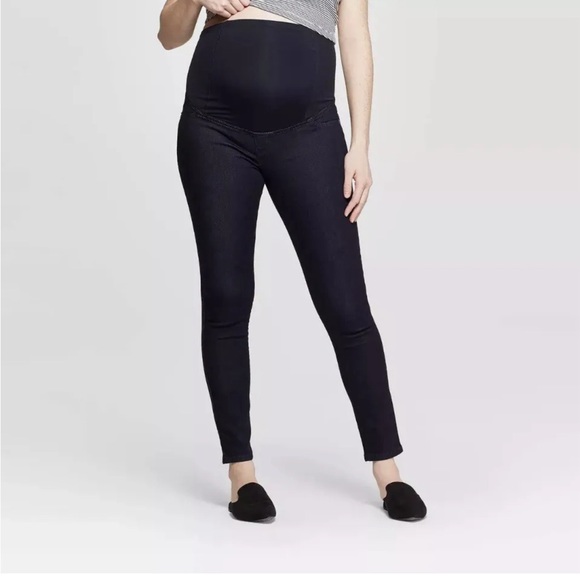 Isabel Maternity Crossover Panel Dark Wash Jeggings - Picture 2 of 10